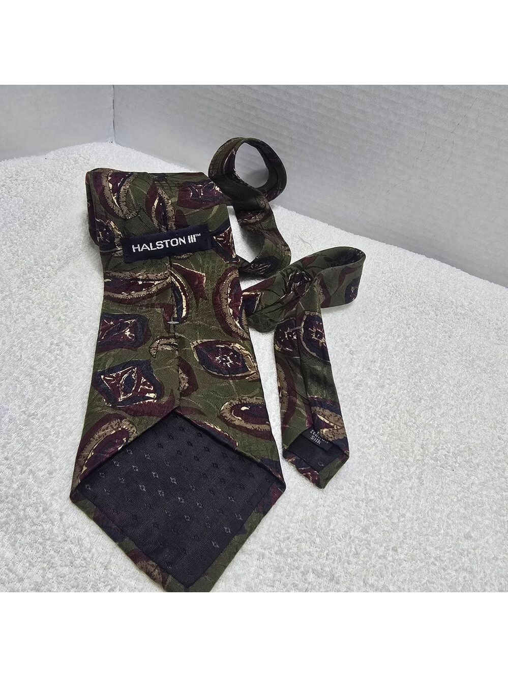 Halston Heritage Olive and Burgundy Paisley Tie